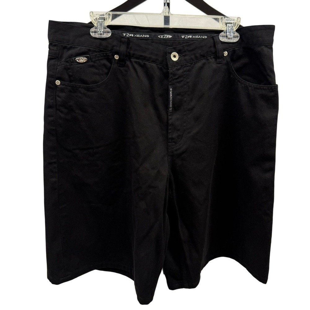 T2R Jeans‎ Tex Reverse Mens Y2K Black Denim Skater Shorts Relaxed Fit Streetwear